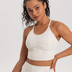 Pleated Sports Bra Printed Fitness Yoga Running Tank Top