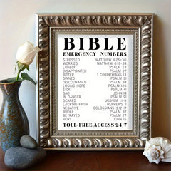 Vintage Faith Bible Emergency Number Poster Inspirational Art Print