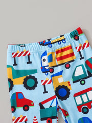 Boys 2pcs Pajamas Long Sleeve Top & Pants Colorful Cartoon Cars Print Set