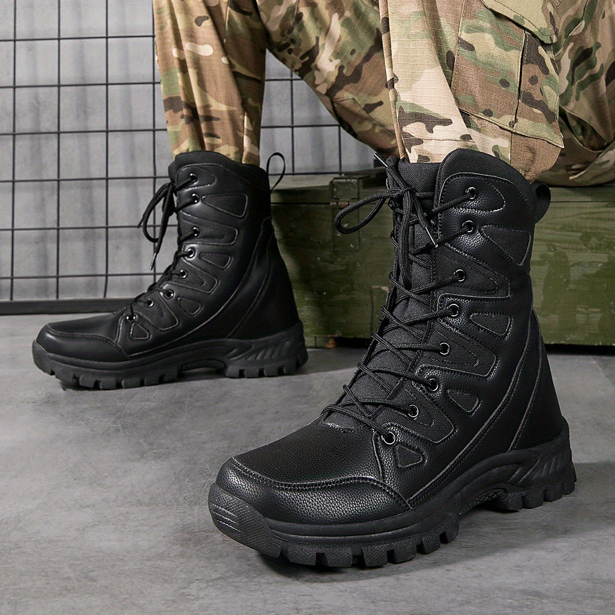 Men's Combat Boots Casual Lace up Walking Hiking Outdoor Shoes