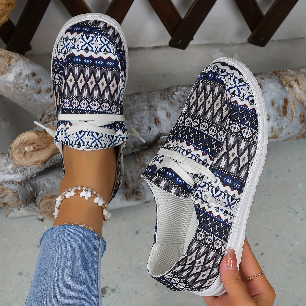Geometric Graphic Canvas Shoes Tribal Style Low Top Slip On Shoes