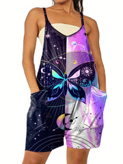 Star & Stripe Print V Neck Romper