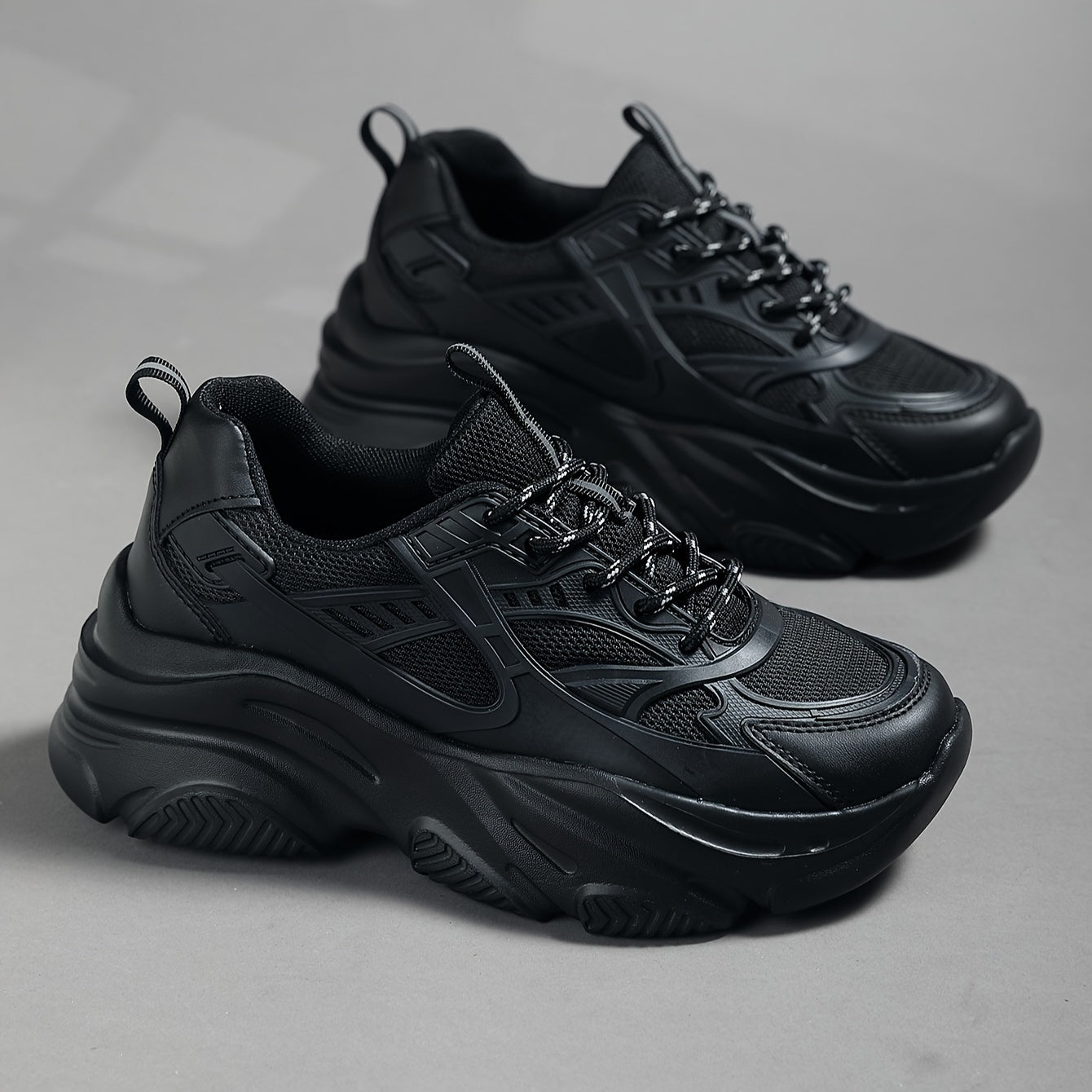 Women's Lace up Chunky Sneakers High Elastic Height Increased Running Shoes