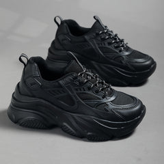 Women's Lace up Chunky Sneakers High Elastic Height Increased Running Shoes