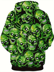 Green Skull 3D Print Hoodie Men's Graphic Pullover