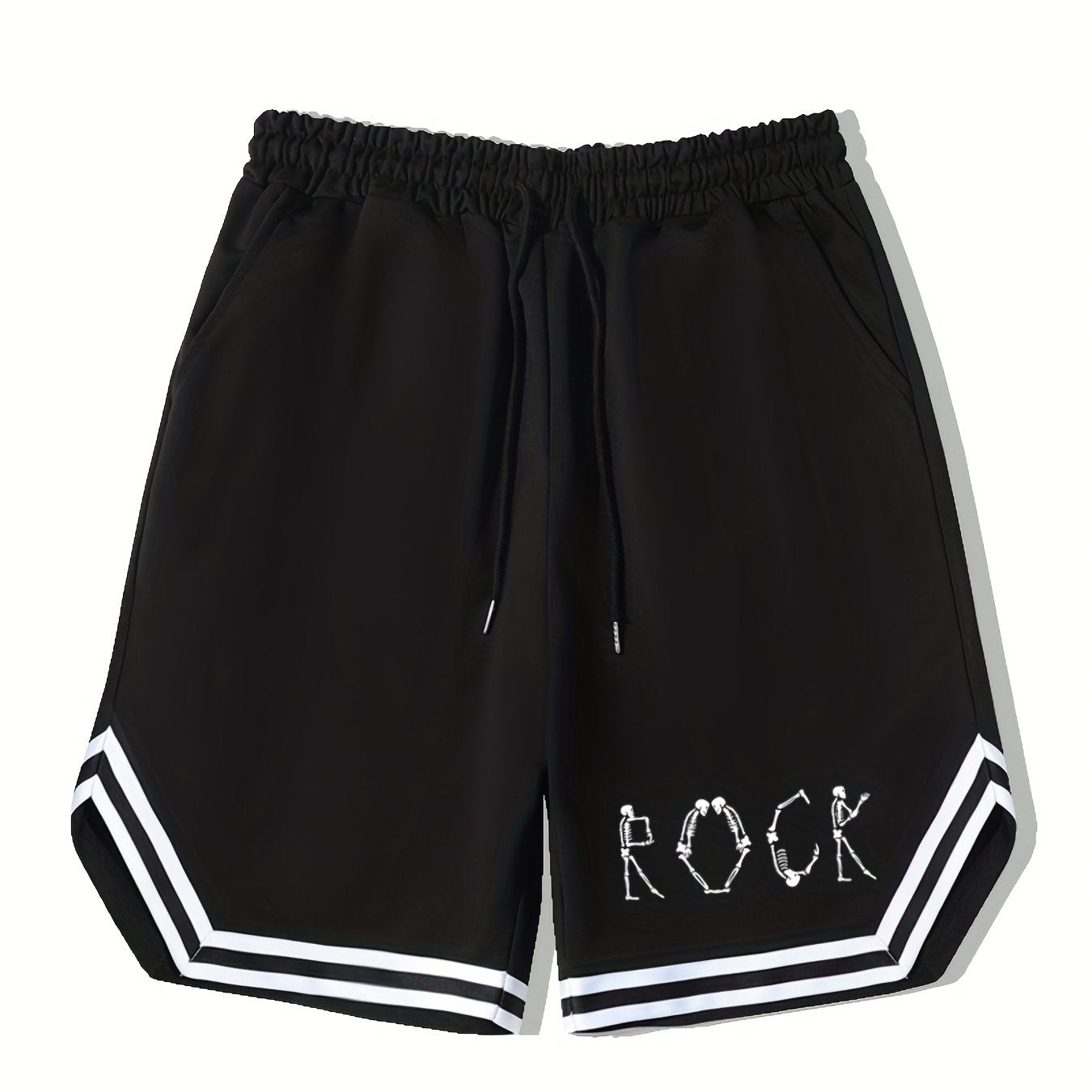 Men's Rock Print Basketball Shorts Casual Slightly Stretch Drawstring Shorts