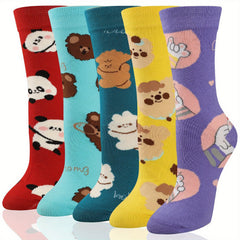 Youth Girls Athletic Socks Dog Print Striped Crew Socks For All Seasons