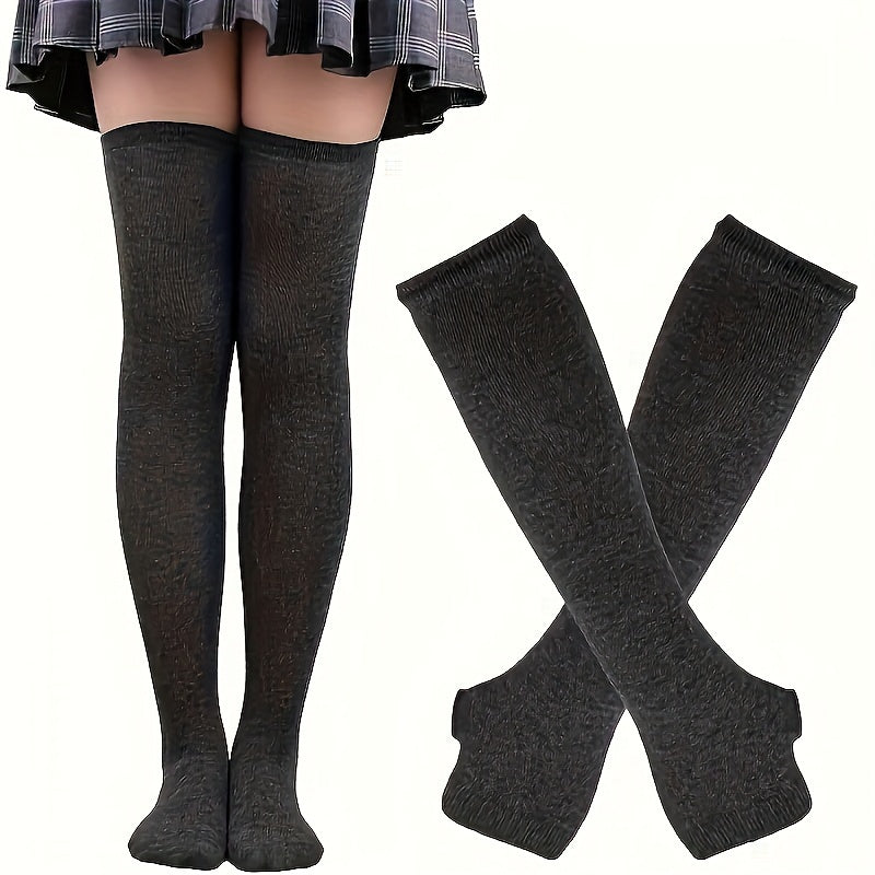 Teenagers Colorful Striped Thigh High Stockings & Fingerless Gloves Set