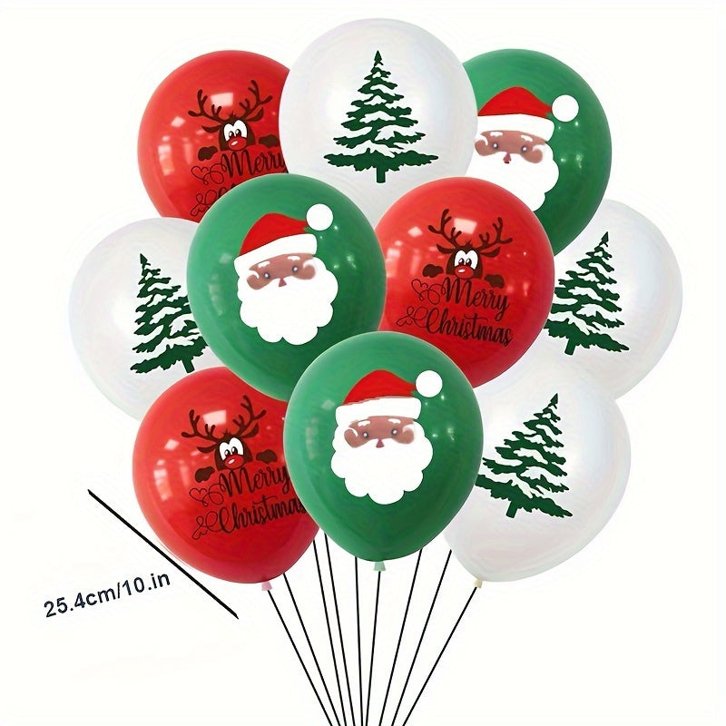 100pcs Christmas Latex Balloons - Santa, Tree, Reindeer - Green, Red