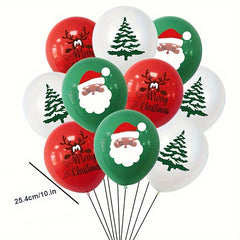 100pcs Christmas Latex Balloons - Santa, Tree, Reindeer - Green, Red