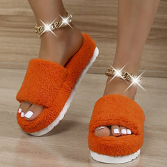 Women's Plush Platform Slippers Soft & Warm Open Toe Slides