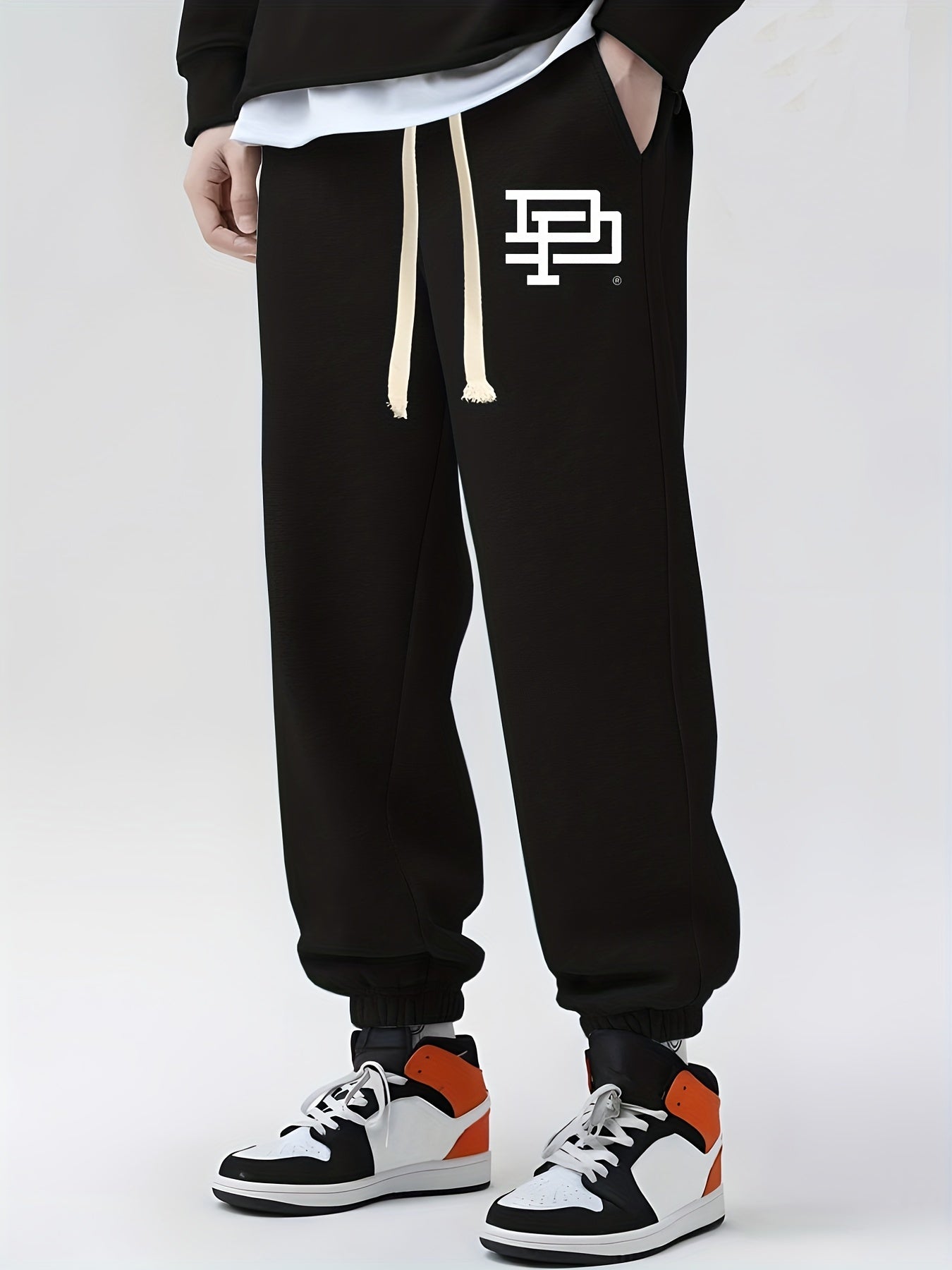 Geometric Pattern Drawstring Sweatpants Loose Fit Joggers For Men Spring Autumn