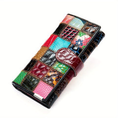 Textured Leather Trifold Long Wallet