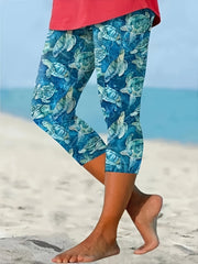 Turtles Print Cropped Leggings Slim Casual Leggings Women's Clothing
