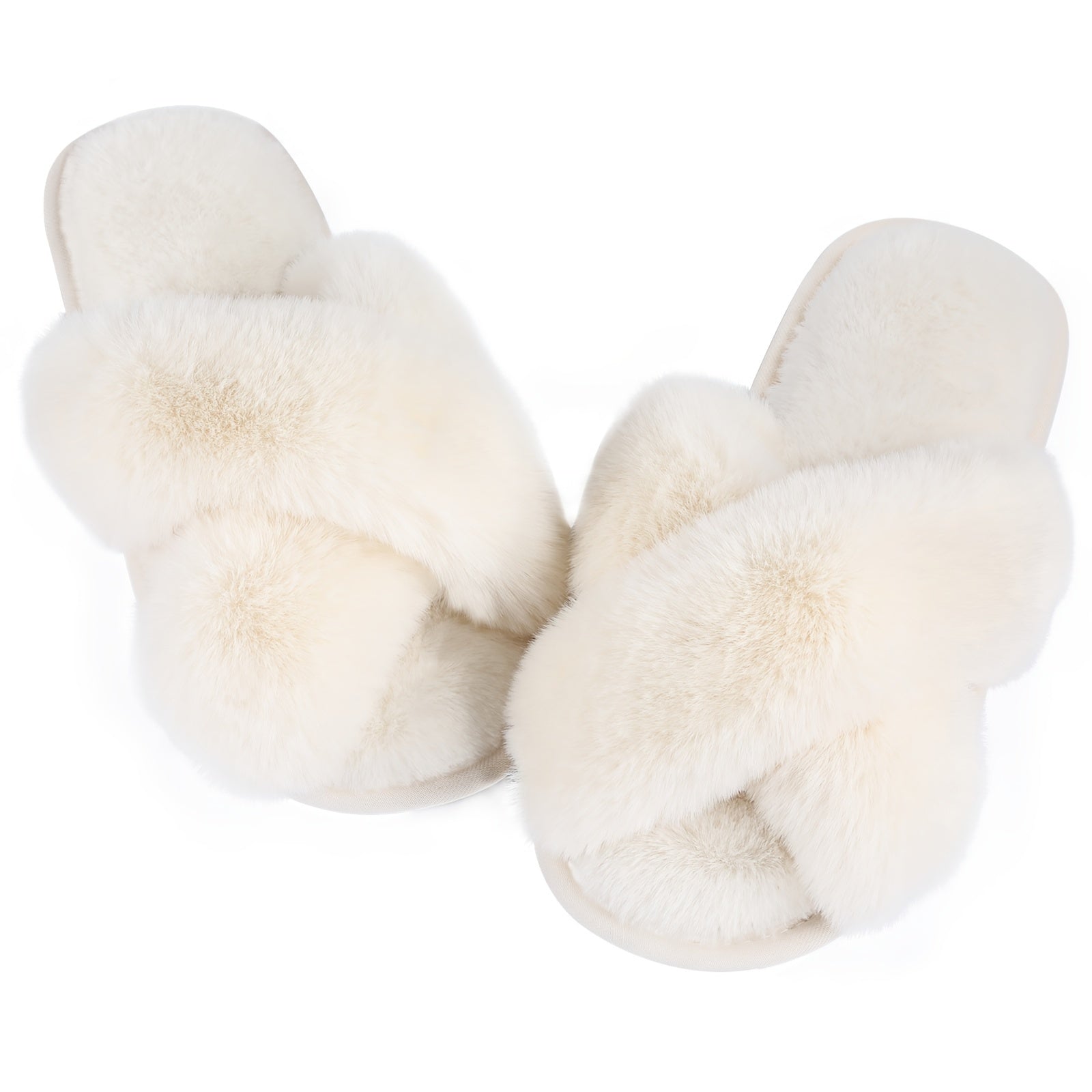 Soft Fuzzy Cross Strap Slippers Open Toe Plush Slides Shoes