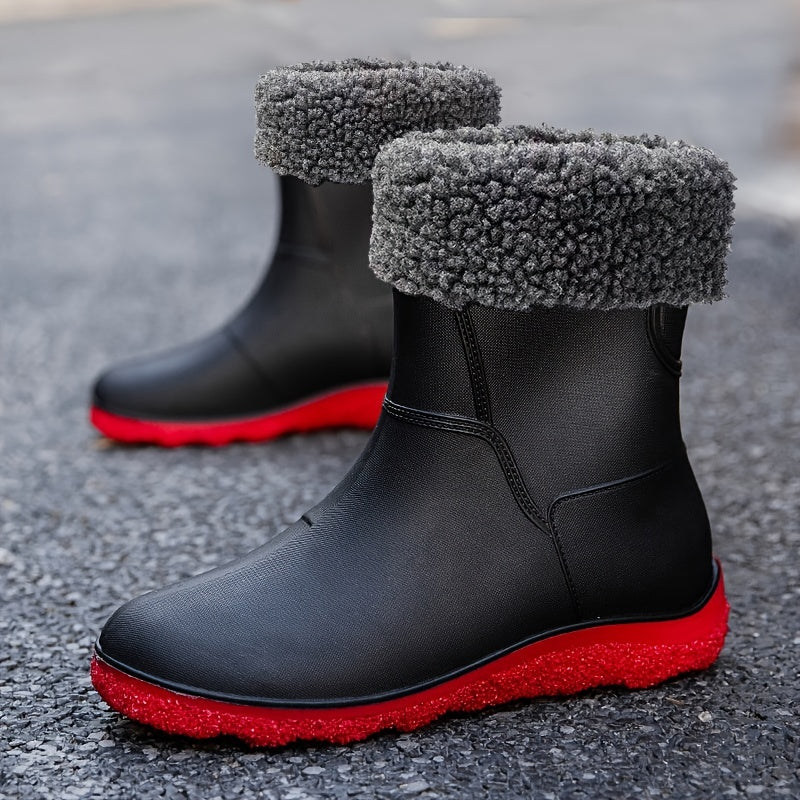 Men Plus Velvet Rain Boots Waterproof Non Slip Low Top Rain Shoes
