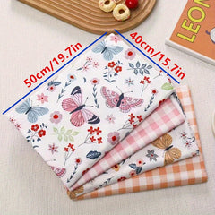 4pcs Floral Butterfly Twill Cotton Fabric DIY Sewing Table Doll Packaging