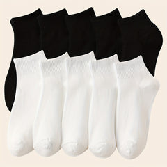 10 Pairs Women's Crew Socks Solid Color Comfy & Breathable Short Stockings