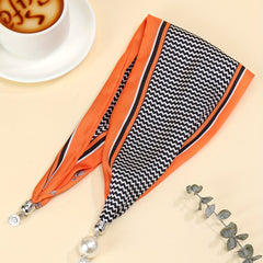 Orange Print Scarf Silk Neck Scarf Necklace