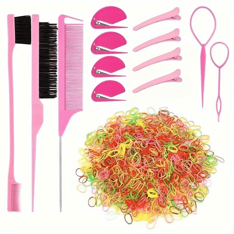 Hair Accessories Set: 2000 Elastic Bands, 4 Cutters, 4 Clips, 5 Stylin