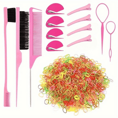 Hair Accessories Set: 2000 Elastic Bands, 4 Cutters, 4 Clips, 5 Stylin