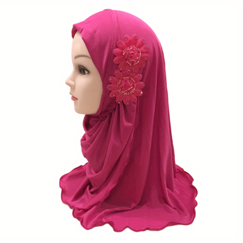 Eid Hat Arab Two Flowers Cover Muslim Headscarf for Little Girls
