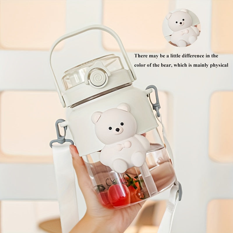 1100ml Cartoon Water Cup Large Capacity Plastic Bottle With Handle And Straw