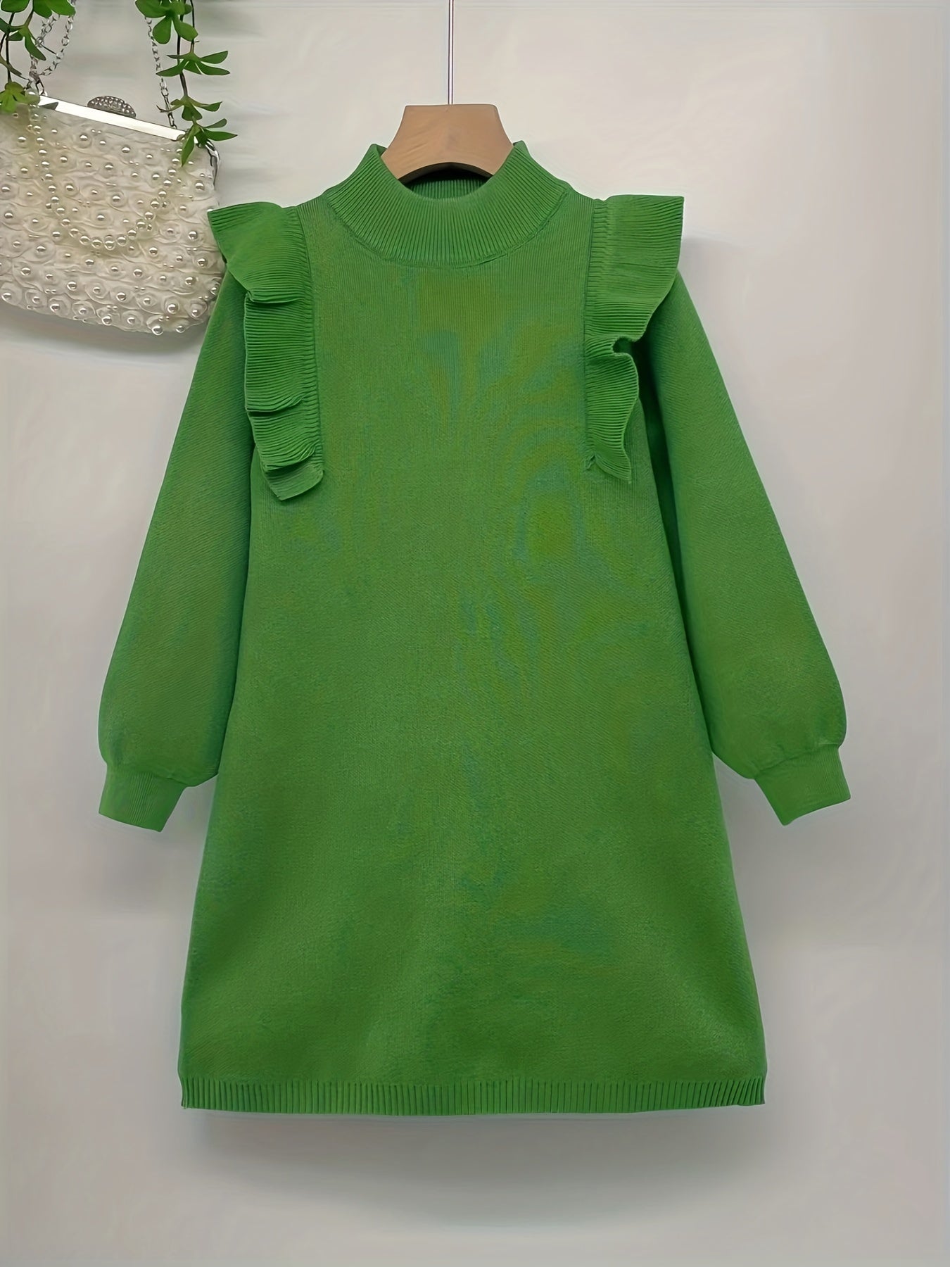 Girl's Sweater Knit Dress Ruffle Long Sleeve Warm Casual Dress