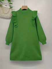 Girl's Sweater Knit Dress Ruffle Long Sleeve Warm Casual Dress