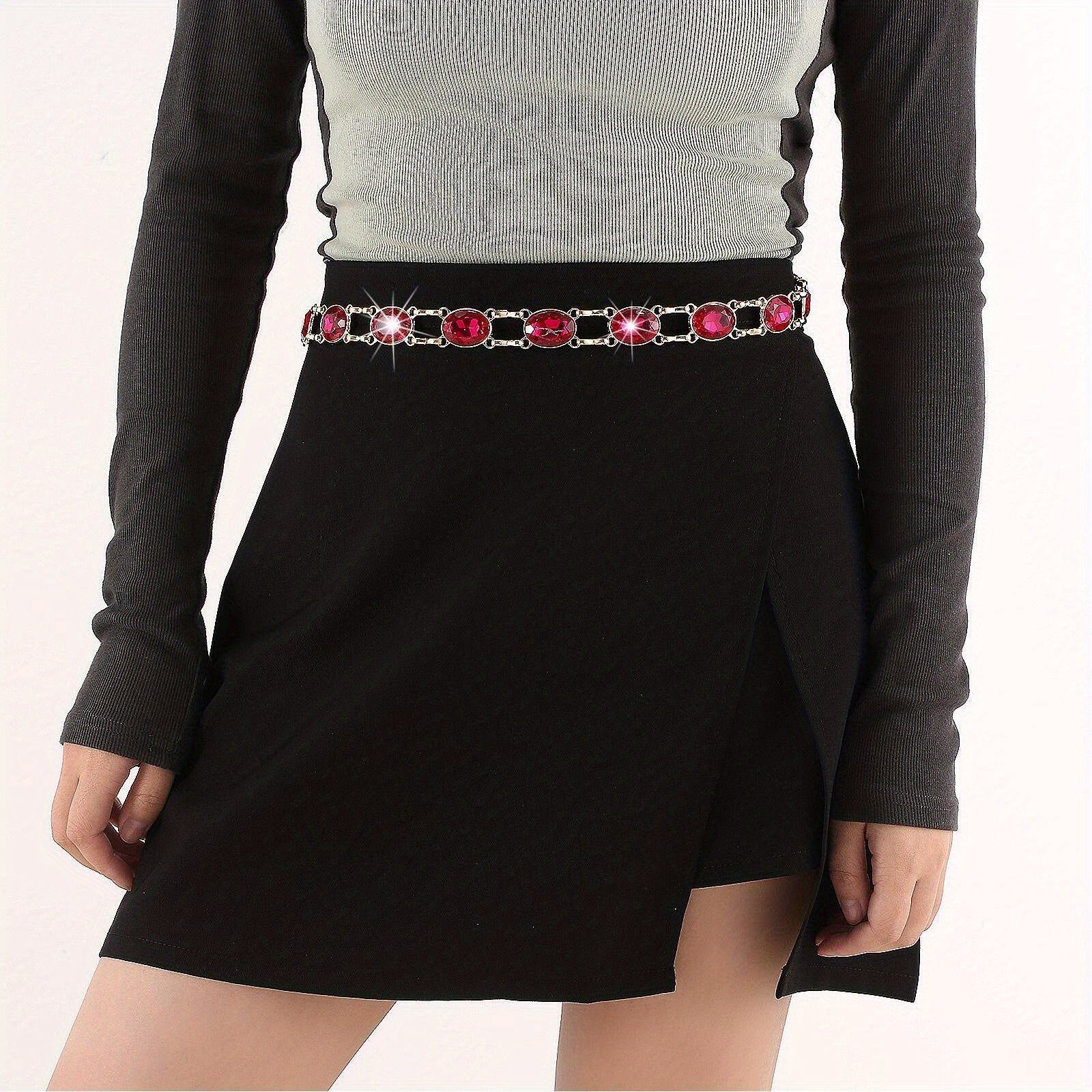 Crystal Decor Waist Chain Western Hollow Out Metal Belly Chain