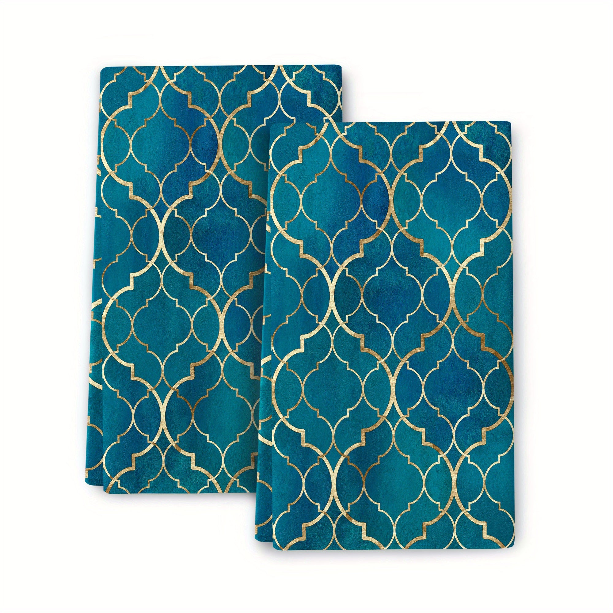 2pcs Teal Moroccan Geometry Ramadan Kitchen Towels Set