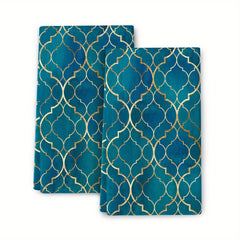 2pcs Teal Moroccan Geometry Ramadan Kitchen Towels Set