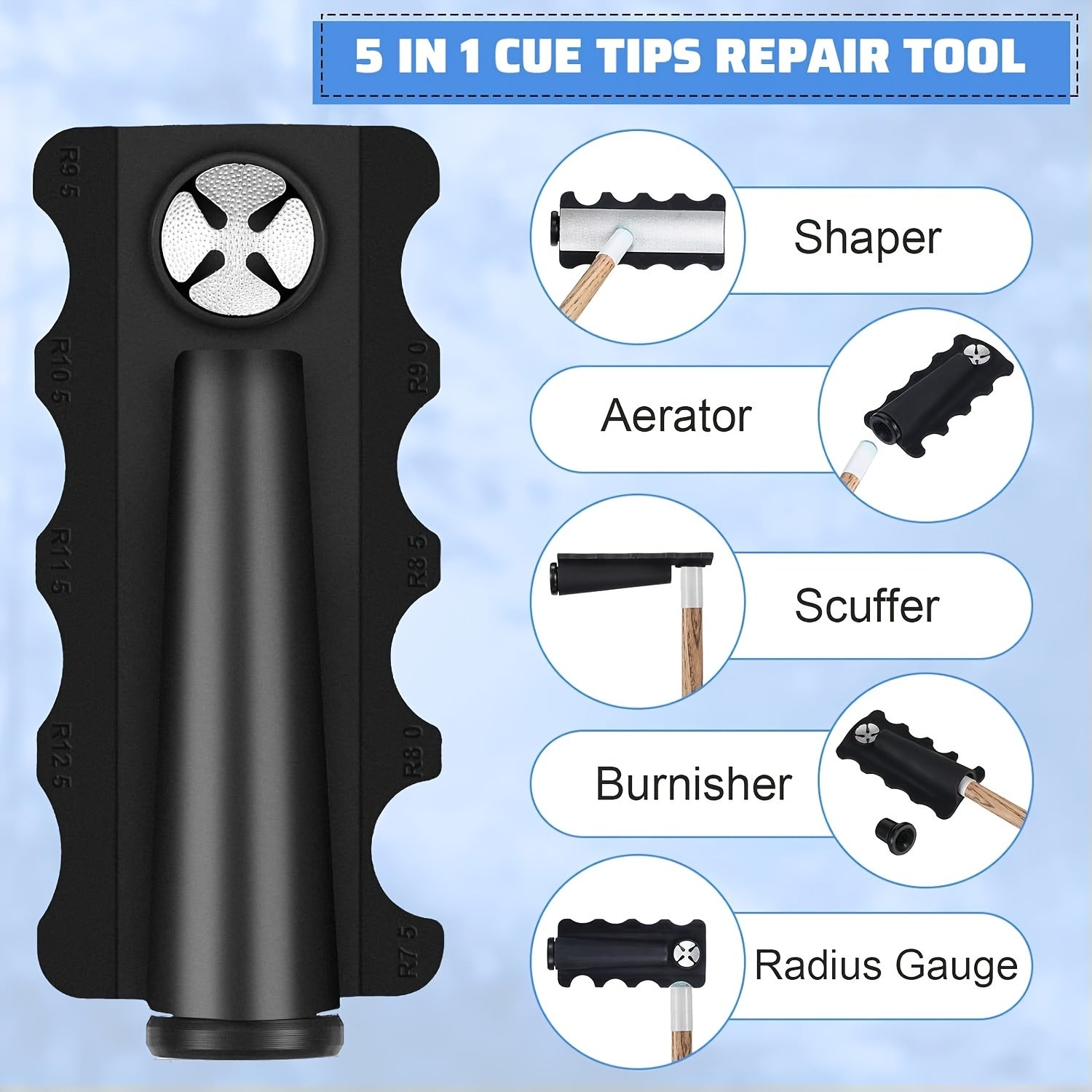 Cue Tip Shaper 5-in-1 for Snooker and Pool Cue Tips