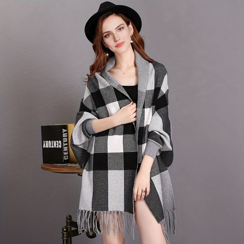 Classic Plaid Tassel Shawl Warm Scarf Large Cape Women Coldproof Scarf Cloak
