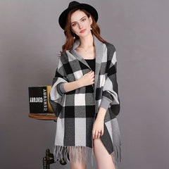 Classic Plaid Tassel Shawl Warm Scarf Large Cape Women Coldproof Scarf Cloak