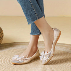 Women's Rhinestone Bowknot Slip On Point Toe Shoes