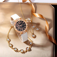 1pc Student Digital Rhinestone Quartz Watch & 5pcs Children's Jewelry Set