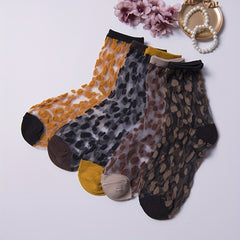 Leopard Mesh Socks Breathable Mid Tube Stockings