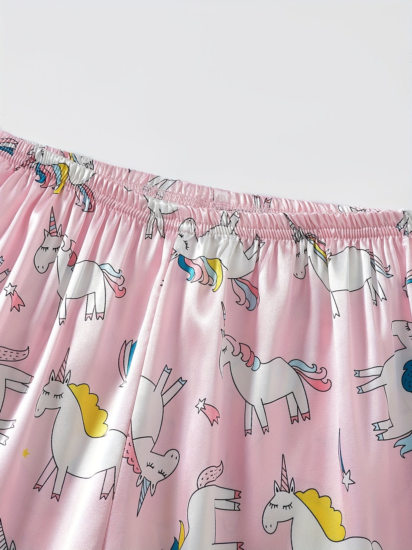 Girls Rainbow Unicorn Pajama Set Short Sleeve Top & Pants Sleepwear