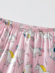 Girls Rainbow Unicorn Pajama Set Short Sleeve Top & Pants Sleepwear
