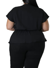 Casual Blouse Women's Plus Plain Button Short Sleeve