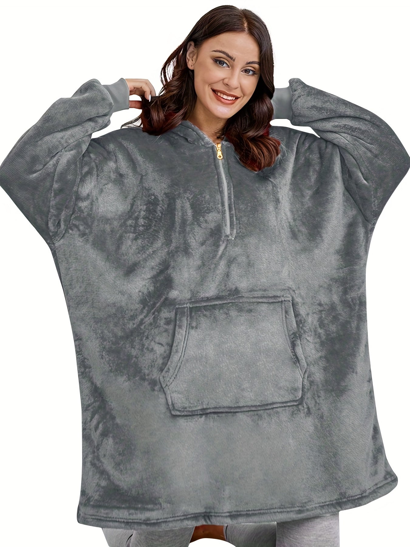 Casual Lounge Robe Women's Plus Soft Sherpa Wearable Blanket