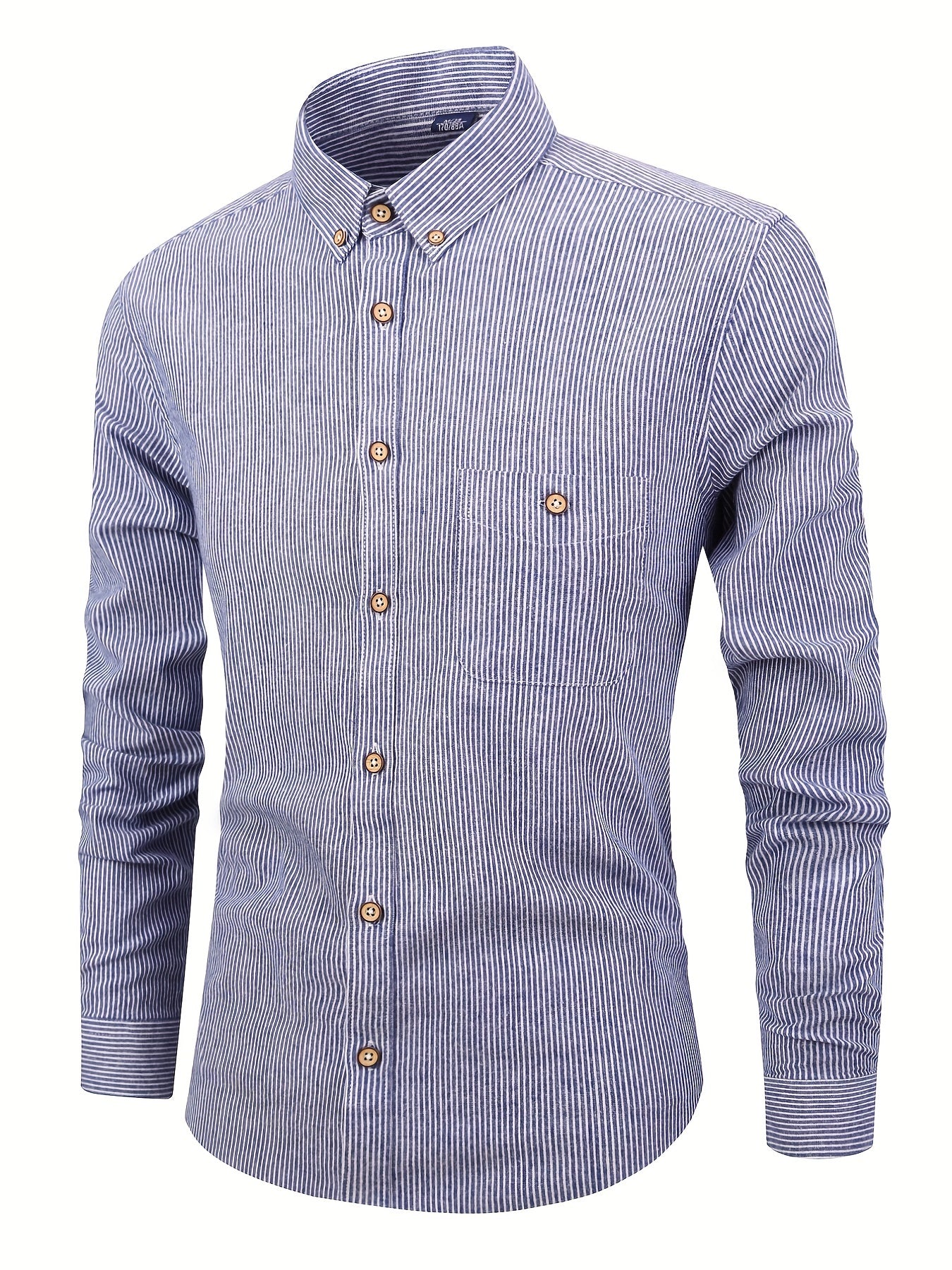 Stripe Print Men s Casual Long Sleeve Shirt With Pocket