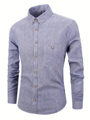 Stripe Print Men s Casual Long Sleeve Shirt With Pocket