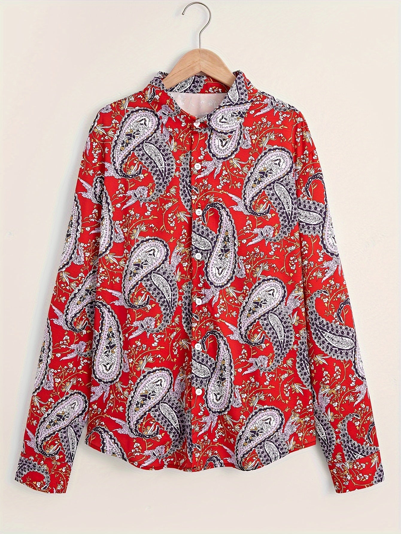 Paisley Pattern Men's Red Shirt Long Sleeve Autumn Wear