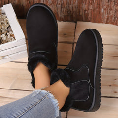 Women's Solid Snow Boots Slip On High Round Toe Fluffy Velvet Warm Shoes