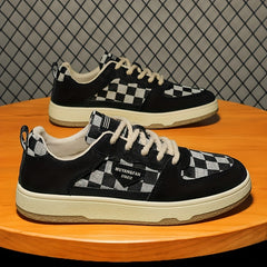Men's Checkered Lace-up Skate Shoes Breathable with Grip