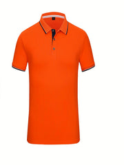 Men's Solid Bright Polo Shirt Casual Slightly Stretch Lapel Button Up Polo Shirt