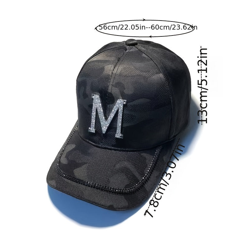 Solid Baseball Cap Rhinestone Embossed Hats Adjustable Sports Hat