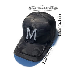 Solid Baseball Cap Rhinestone Embossed Hats Adjustable Sports Hat